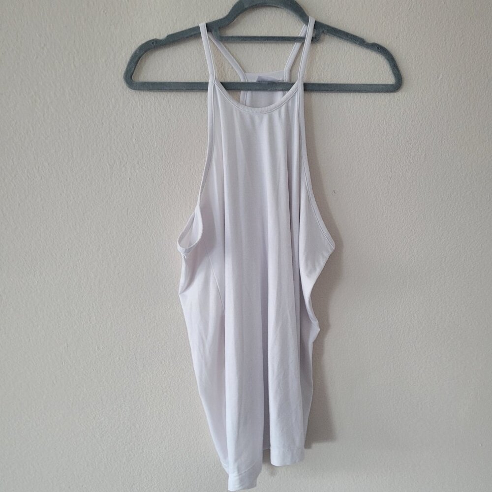 Athleta Women Top Size L White Tank Shirt Racerback Yoga Slit Front Strappy